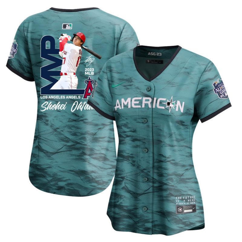 shohei ohtani 17 los angeles angels signed mvp 2023 all star game limited player women jersey teal