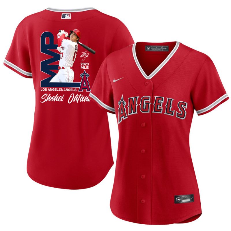 shohei ohtani 17 los angeles angels signed mvp 2023 alternate player women jersey red