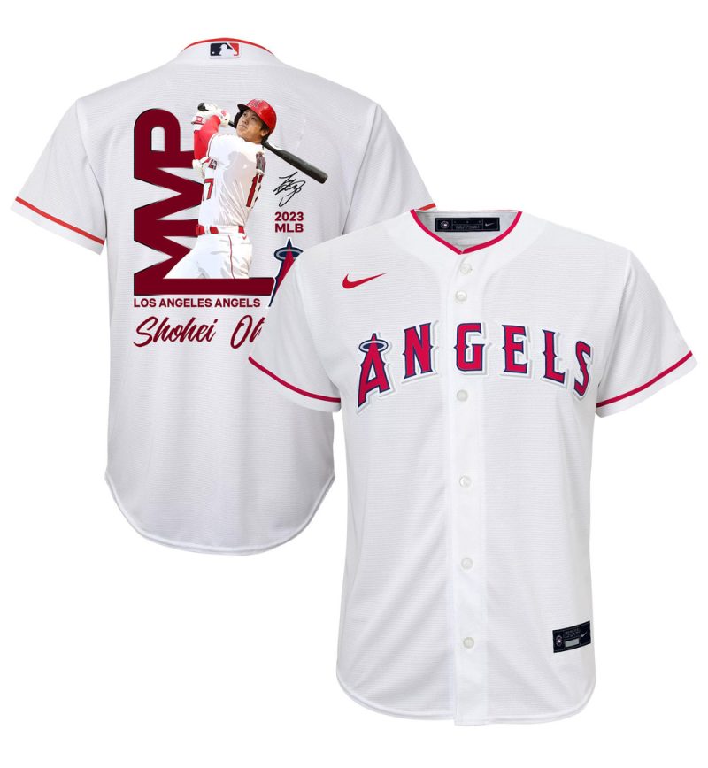 shohei ohtani 17 los angeles angels signed mvp 2023 home player youth jersey white scaled