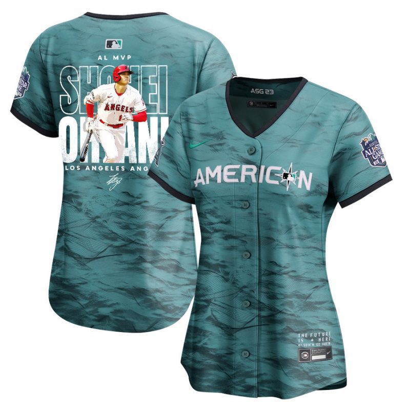 shohei ohtani 17 los angeles angels signed name 2023 all star game limited player women jersey teal