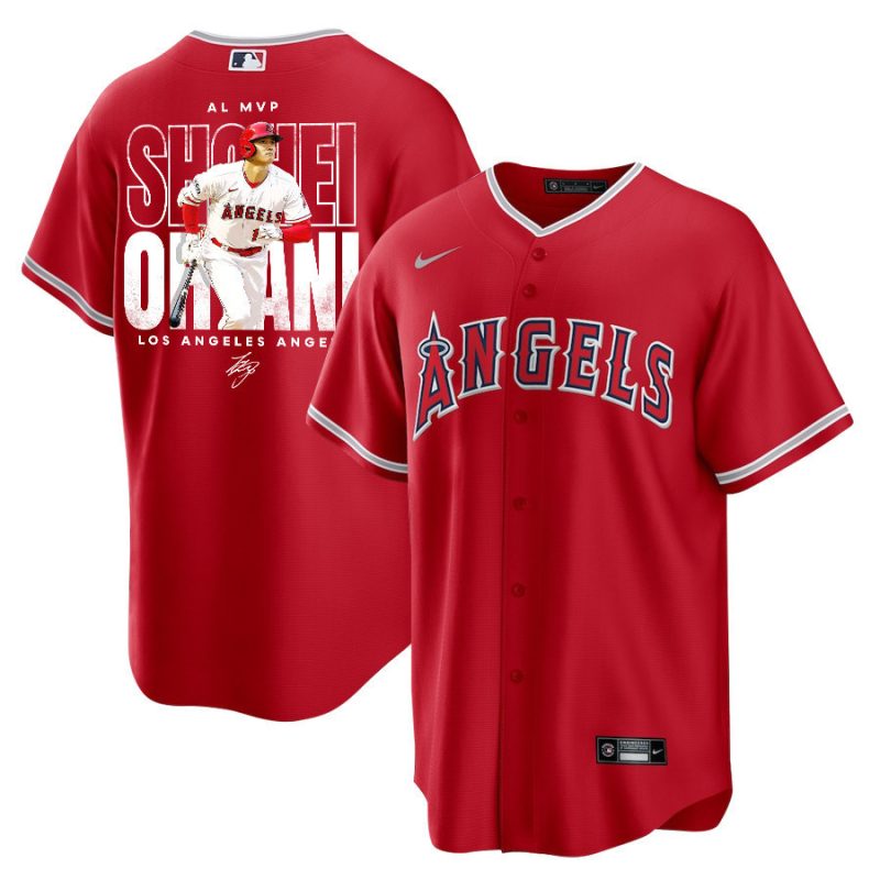 shohei ohtani 17 los angeles angels signed name 2023 alternate player men jersey red