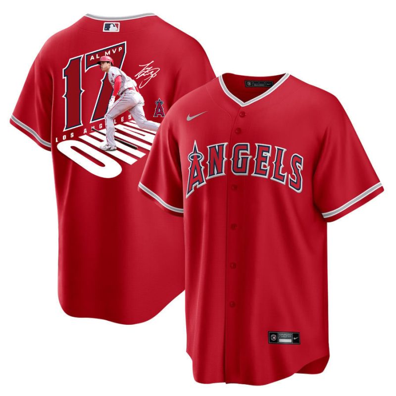 shohei ohtani 17 los angeles angels signed number 2023 alternate player men jersey red