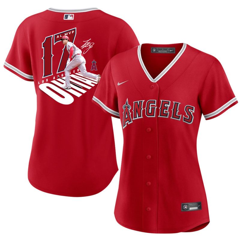 shohei ohtani 17 los angeles angels signed number 2023 alternate player women jersey red