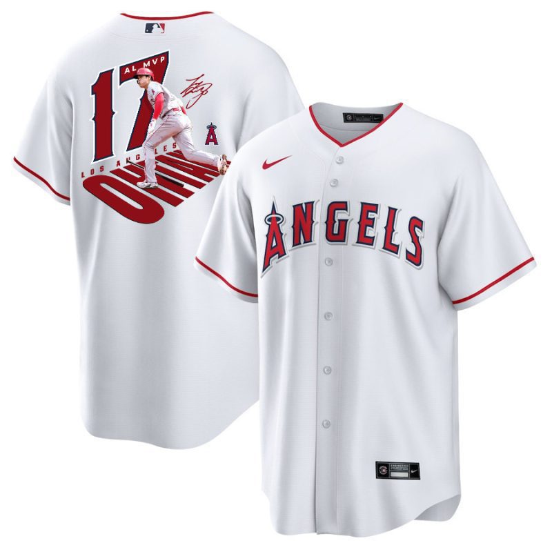 shohei ohtani 17 los angeles angels signed number 2023 home player men jersey white