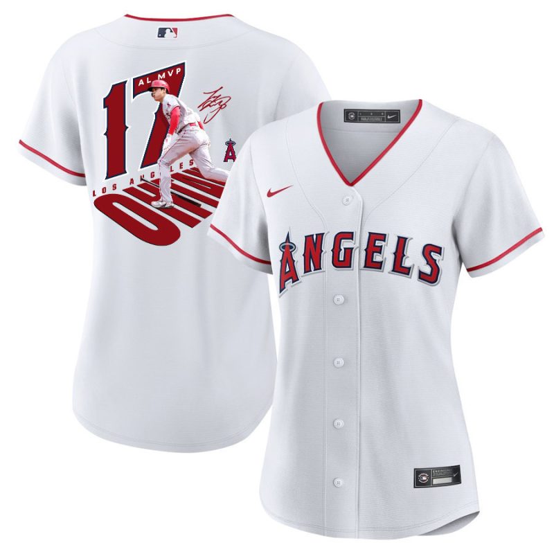 shohei ohtani 17 los angeles angels signed number 2023 home player women jersey white