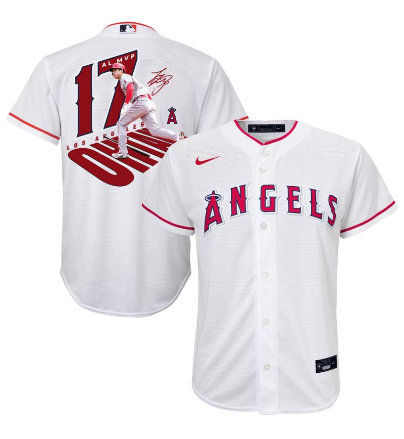 shohei ohtani 17 los angeles angels signed number 2023 home player youth jersey white scaled