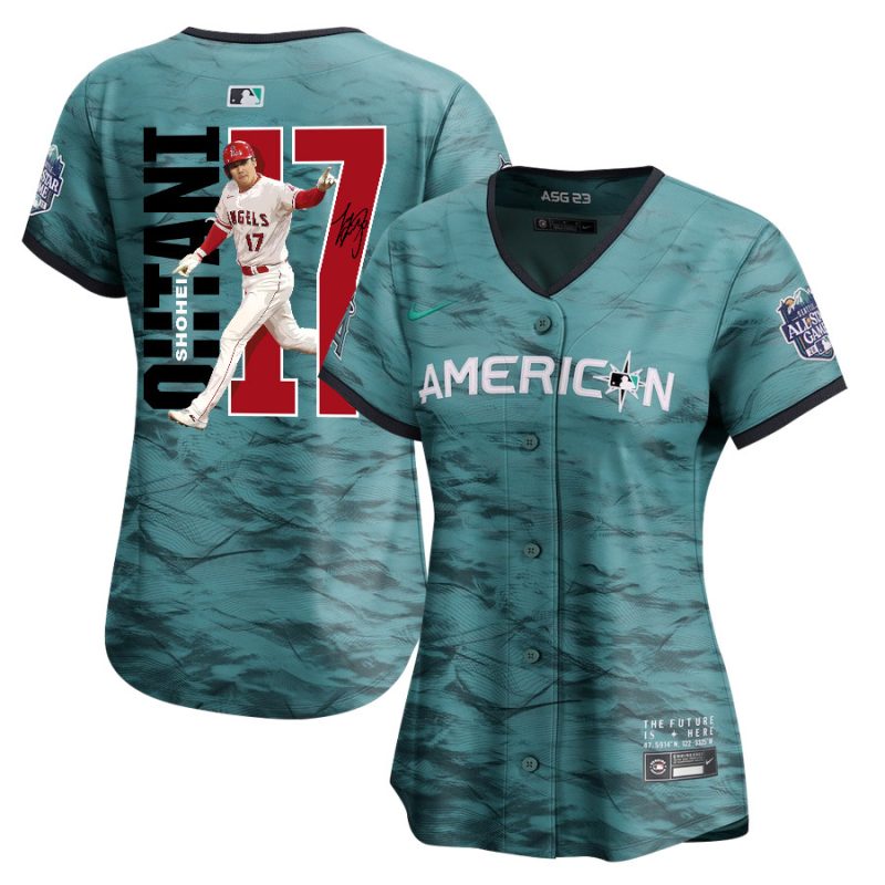 shohei ohtani 17 los angeles angels signed run 2023 all star game limited player women jersey teal