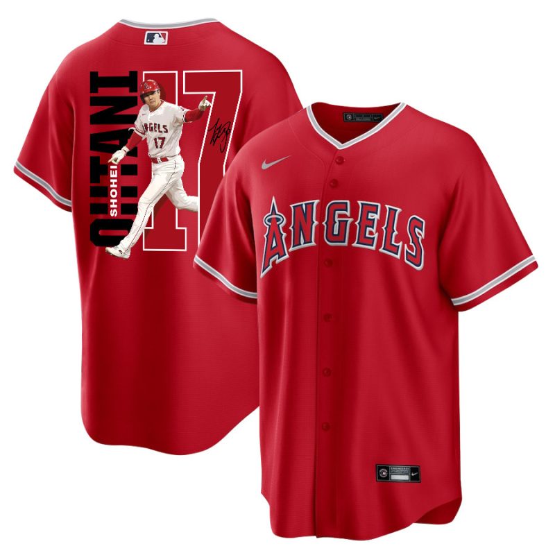 shohei ohtani 17 los angeles angels signed run 2023 alternate player men jersey red