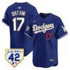 shohei ohtani 17 los angeles dodgers 2024 jackie robinson patch men jersey royal