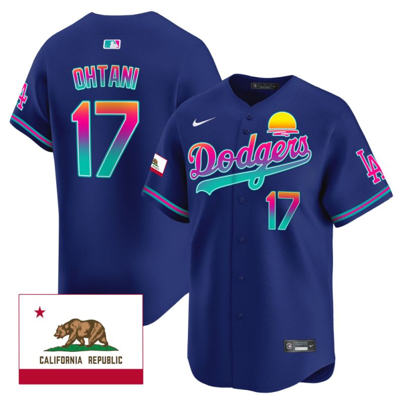 shohei ohtani 17 los angeles dodgers 2024 los angeles city style california republic patch men jersey royal