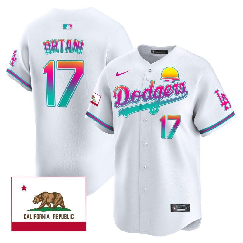 shohei ohtani 17 los angeles dodgers 2024 los angeles city style california republic patch men jersey white