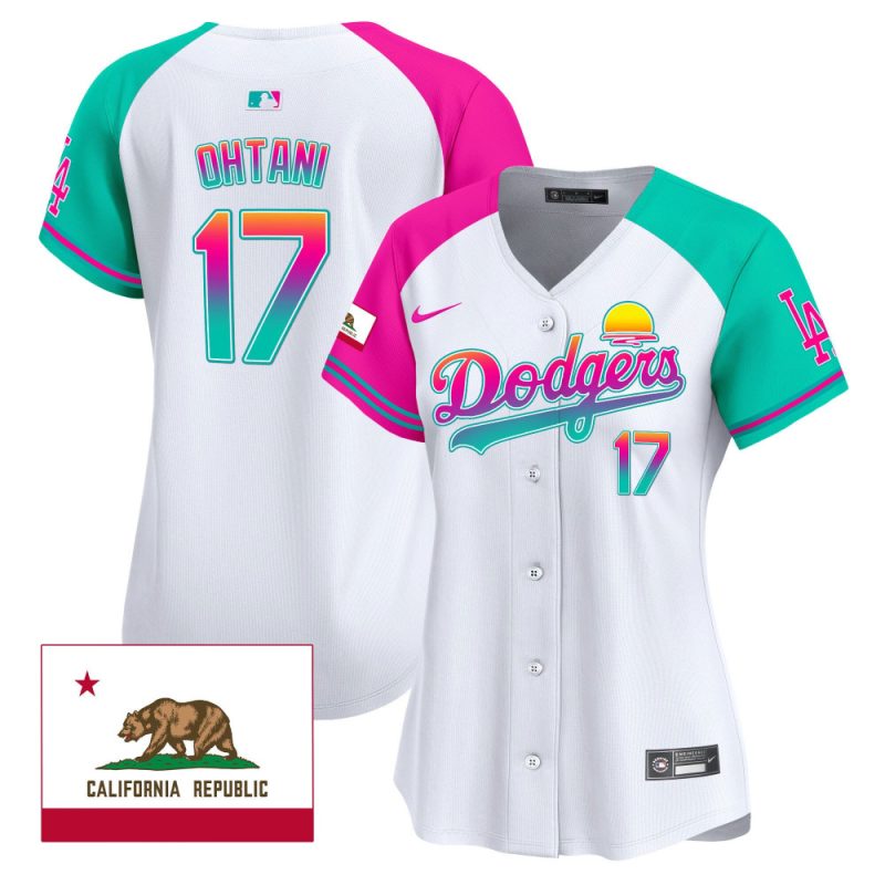 shohei ohtani 17 los angeles dodgers 2024 los angeles city style california republic patch women jersey alternate