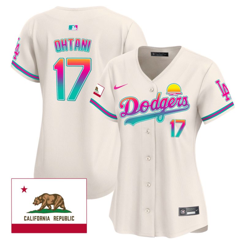 shohei ohtani 17 los angeles dodgers 2024 los angeles city style california republic patch women jersey cream