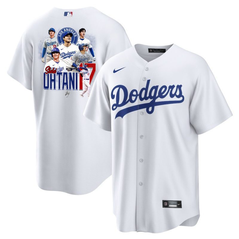 shohei ohtani 17 los angeles dodgers signed collage arts 2023 home men jersey white