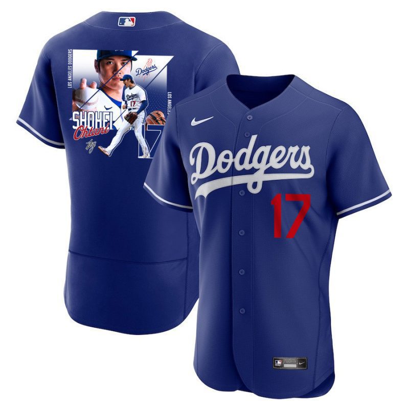 shohei ohtani 17 los angeles dodgers signed greatest sho on earth 2023 alternate elite men jersey royal