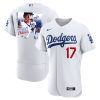 shohei ohtani 17 los angeles dodgers signed greatest sho on earth 2023 home elite men jersey white