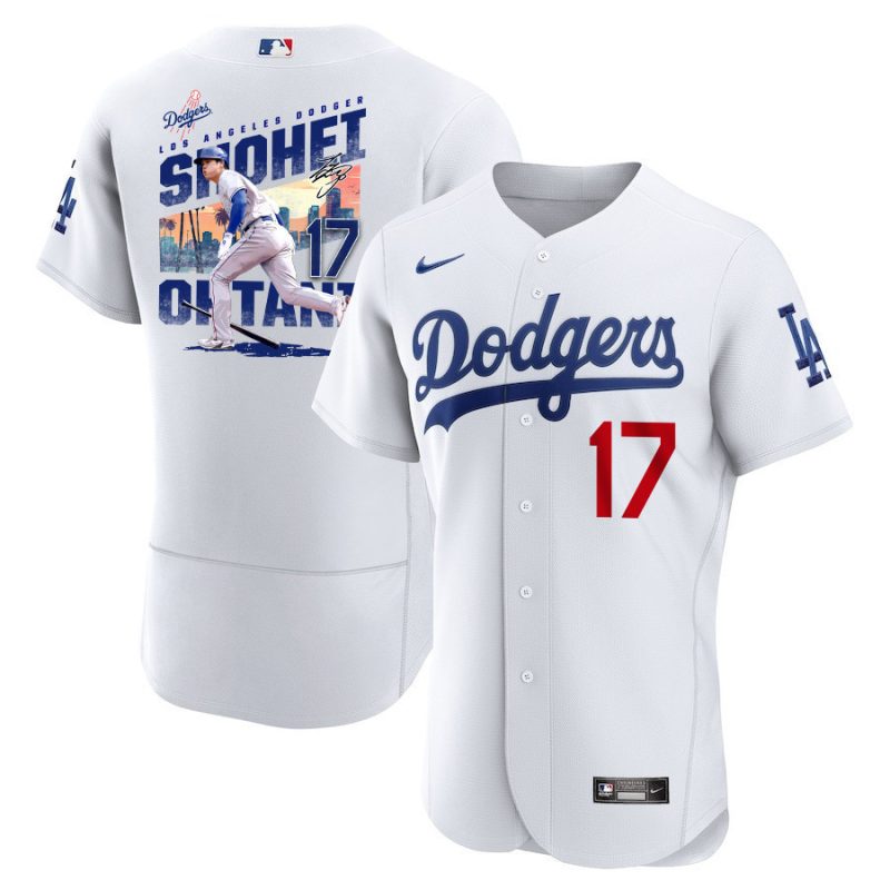 shohei ohtani 17 los angeles dodgers signed homerun 2023 home elite men jersey white