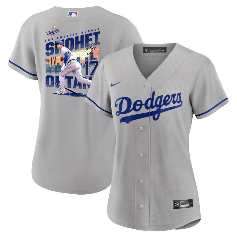 shohei ohtani 17 los angeles dodgers signed homerun 2023 road women jersey gray