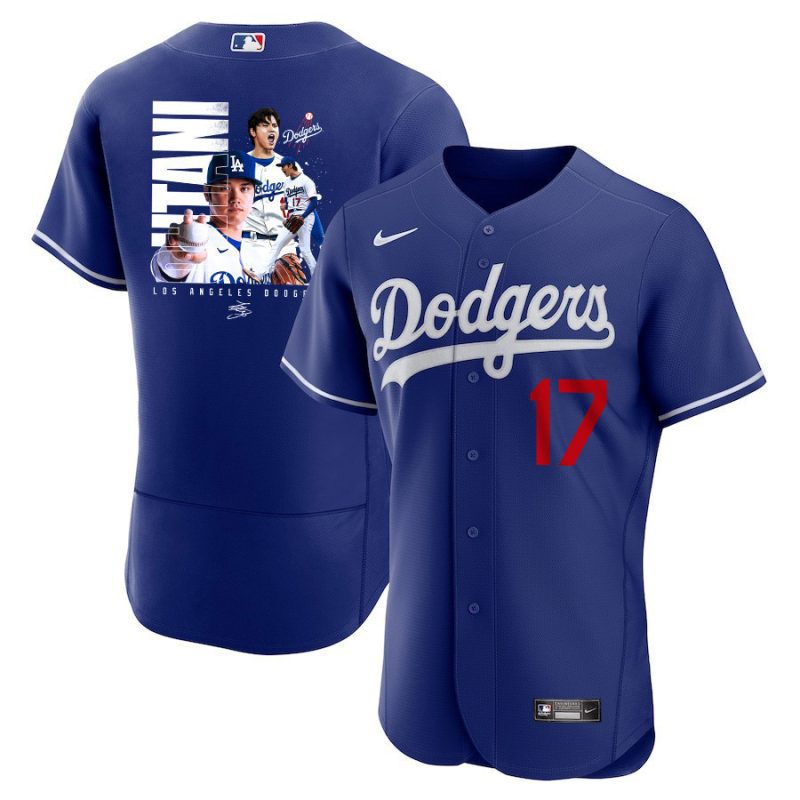 shohei ohtani 17 los angeles dodgers signed name 2023 alternate elite jersey men royal jersey