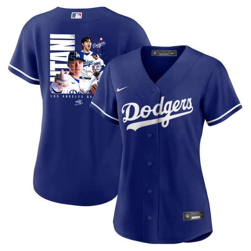 shohei ohtani 17 los angeles dodgers signed name 2023 alternate women jersey royal