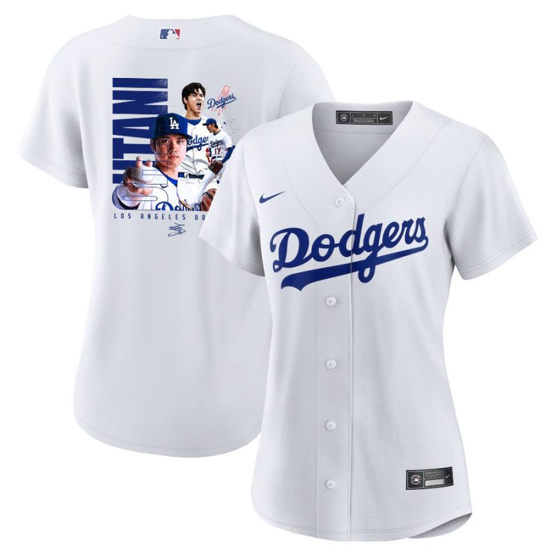 shohei ohtani 17 los angeles dodgers signed name 2023 home women jersey white