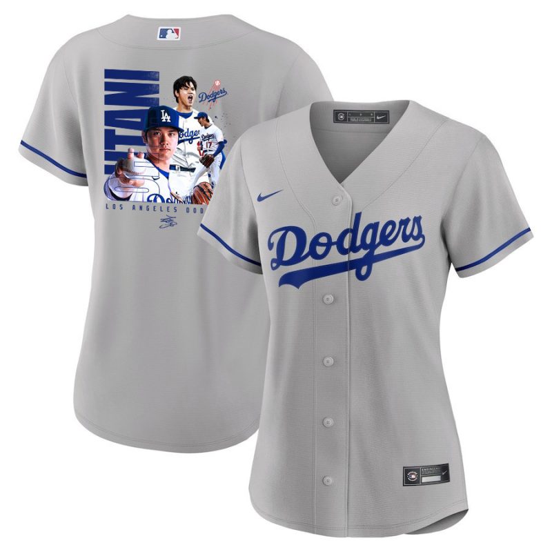 shohei ohtani 17 los angeles dodgers signed name 2023 road women jersey gray