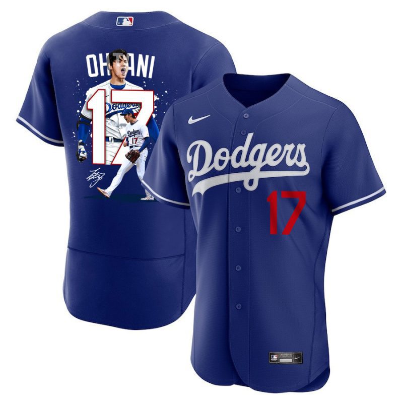 shohei ohtani 17 los angeles dodgers signed number 2023 alternate elite jersey men royal jersey