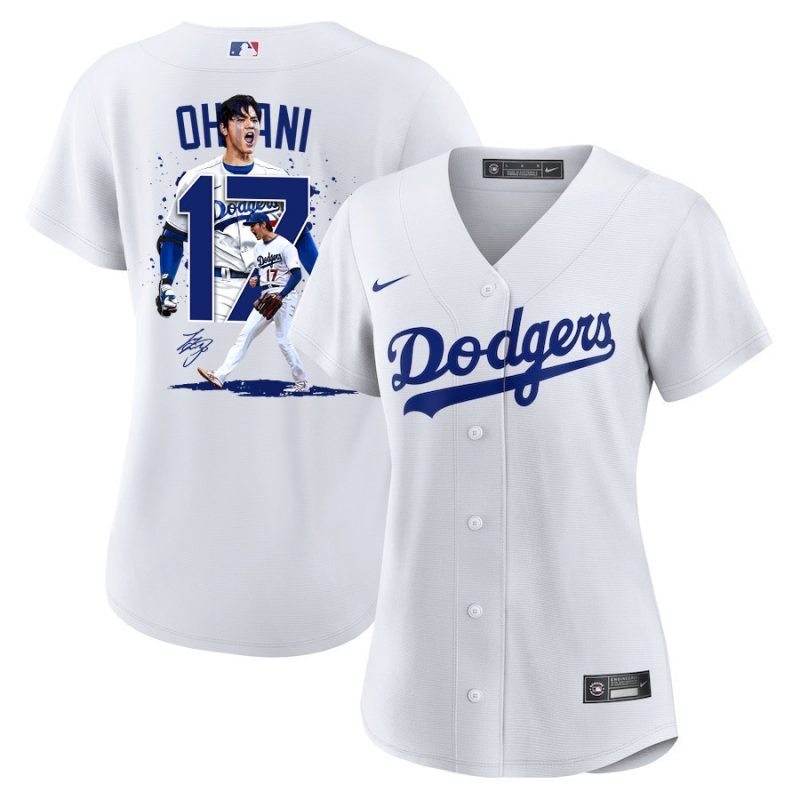 shohei ohtani 17 los angeles dodgers signed number 2023 home women jersey white