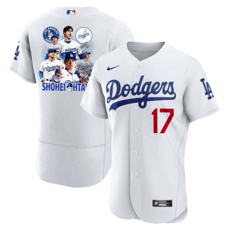 shohei ohtani 17 los angeles dodgers signed sho king 2023 home elite jersey men white jersey