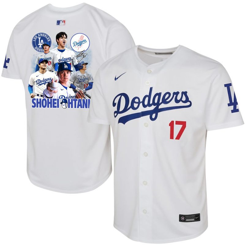 shohei ohtani 17 los angeles dodgers signed sho king 2023 youth home jersey white