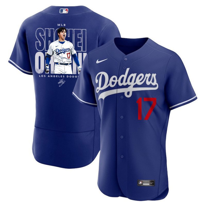 shohei ohtani 17 los angeles dodgers signed shotime 2023 alternate elite jersey men royal jersey