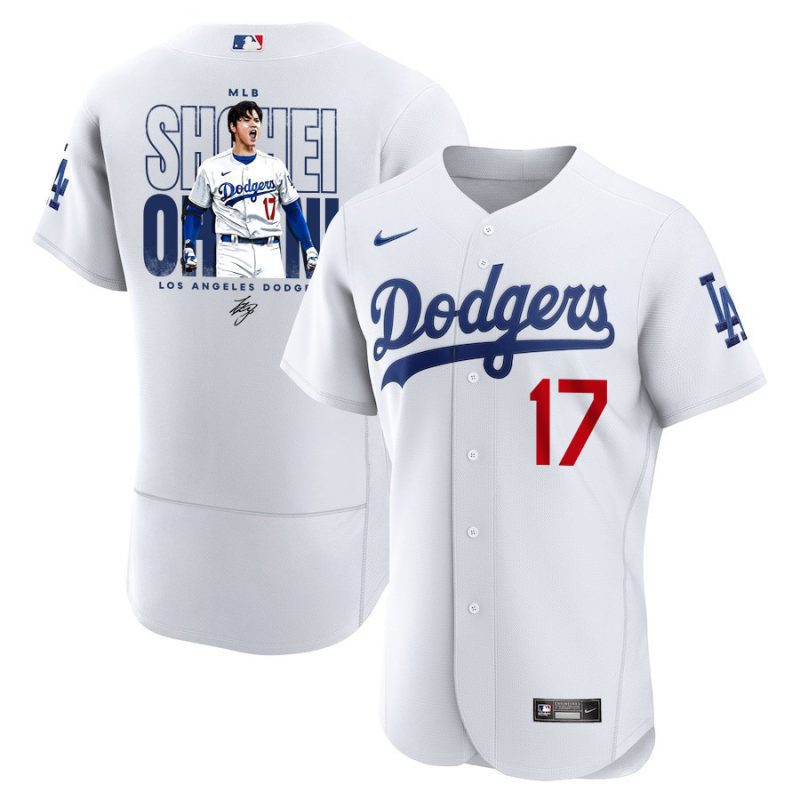 shohei ohtani 17 los angeles dodgers signed shotime 2023 home elite jersey men white jersey