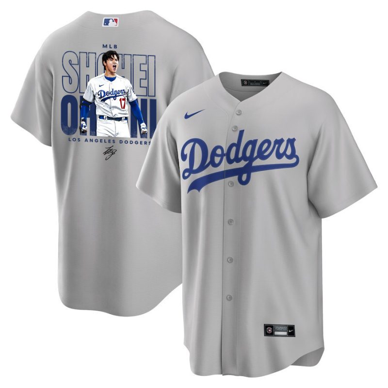 shohei ohtani 17 los angeles dodgers signed shotime 2023 road men jersey gray