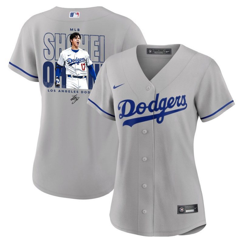 shohei ohtani 17 los angeles dodgers signed shotime 2023 road women jersey gray