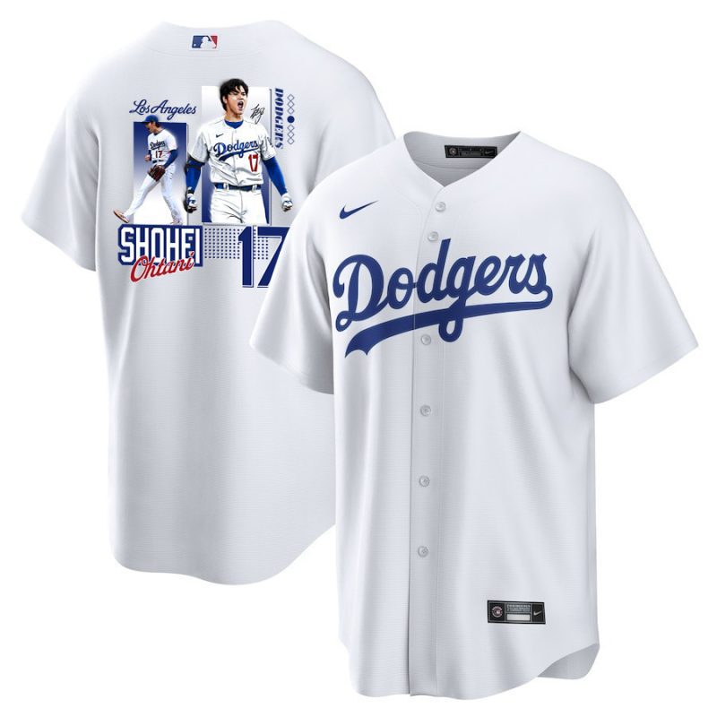 shohei ohtani 17 los angeles dodgers signed welcome to the sho 2023 home men jersey white