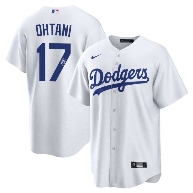 shohei ohtani 17 signature los angeles dodgers home jersey men white jersey