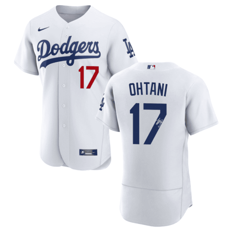 shohei ohtani 17 signed los angeles dodgers home elite jersey men white jersey