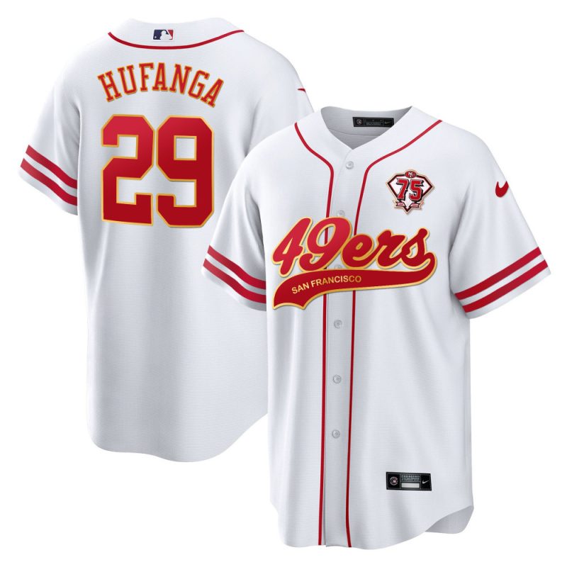 talanoa hufanga 29 san francisco 49ers baseball men jersey white