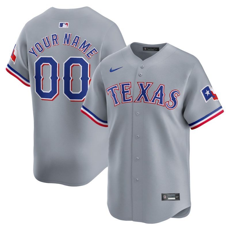 texas rangers away limited custom men jersey gray