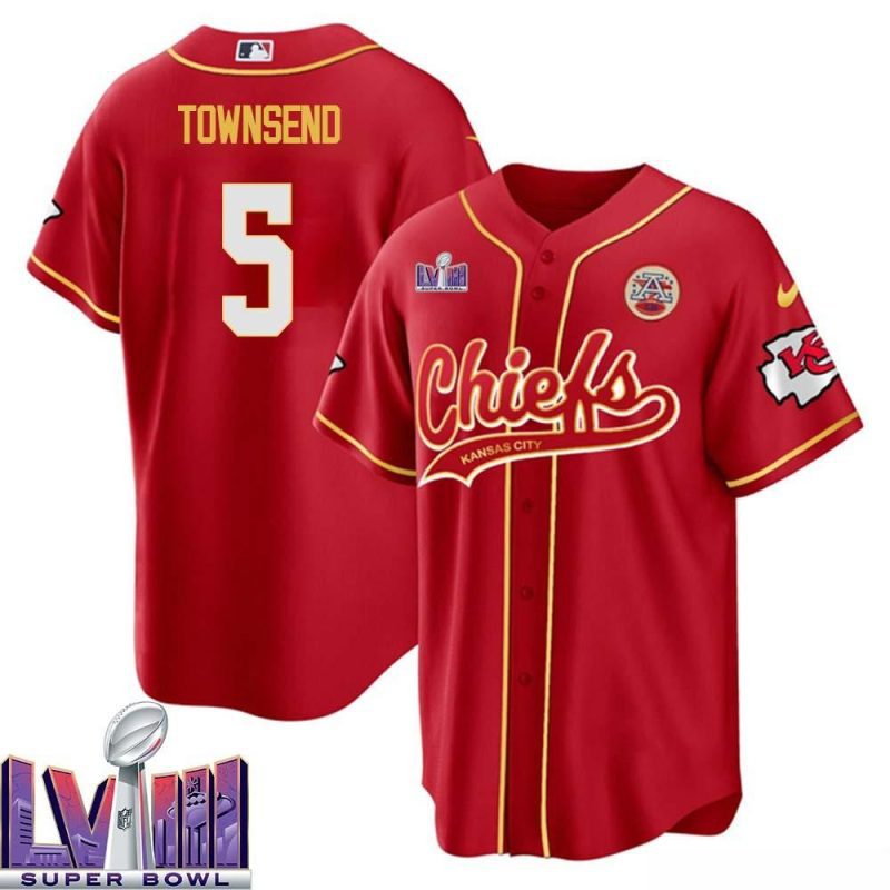 tommy townsend 5 kansas city chiefs super bowl lviii baseball men jersey red