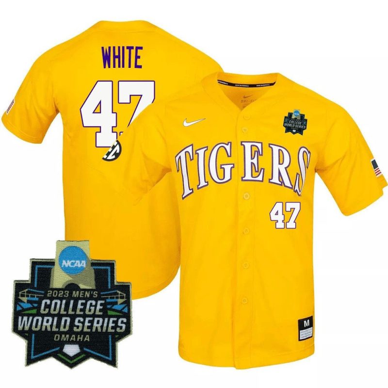 tommy white 47 lsu tigers college world series baseball men jersey yellow