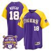 tre morgan 18 lsu tigers 2023 color sleeves champions baseball men jersey purple alternate