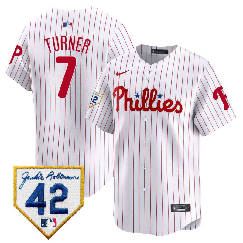 trea turner 7 philadelphia phillies 2024 jackie robinson patch men jersey white