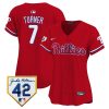 trea turner 7 philadelphia phillies 2024 jackie robinson patch women jersey red