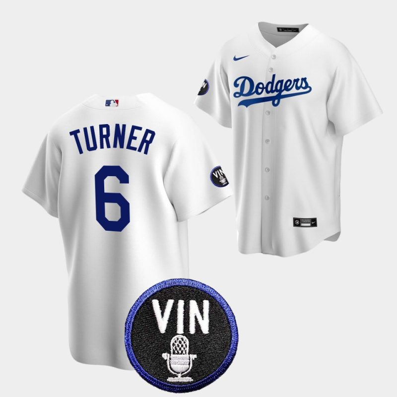 trea turner honor vin scully los angeles dodgers white 6 jersey