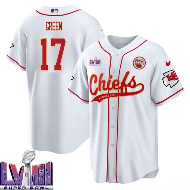 trent green 17 kansas city chiefs super bowl lviii baseball men jersey white