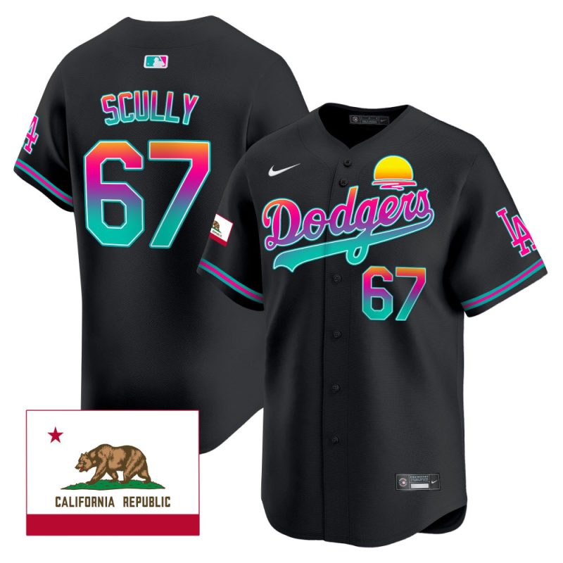 vin scully 67 los angeles dodgers 2024 los angeles city style california republic patch men jersey black