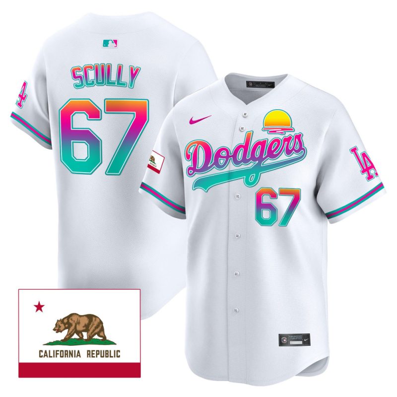 vin scully 67 los angeles dodgers 2024 los angeles city style california republic patch men jersey white