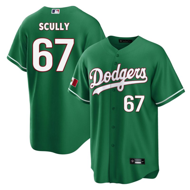 vin scully 67 los angeles dodgers mexico baseball men jersey green