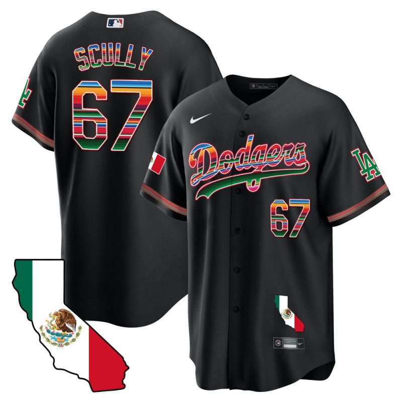 vin scully 67 los angeles dodgers mexico california map baseball men jersey black